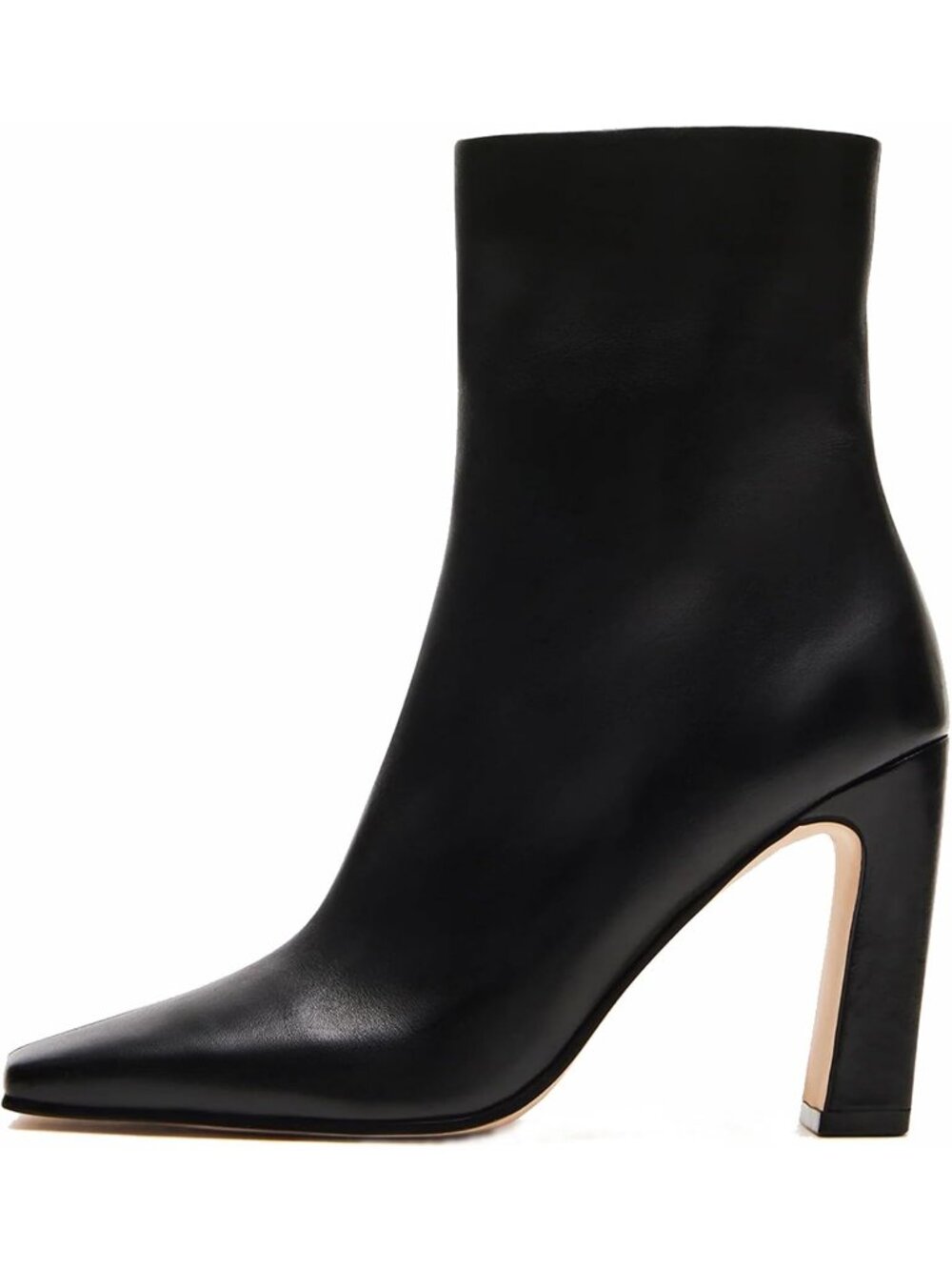 Women's Black Faux Leather Square Toe Chunky 3.5 inch Block Heel Zipper Boots